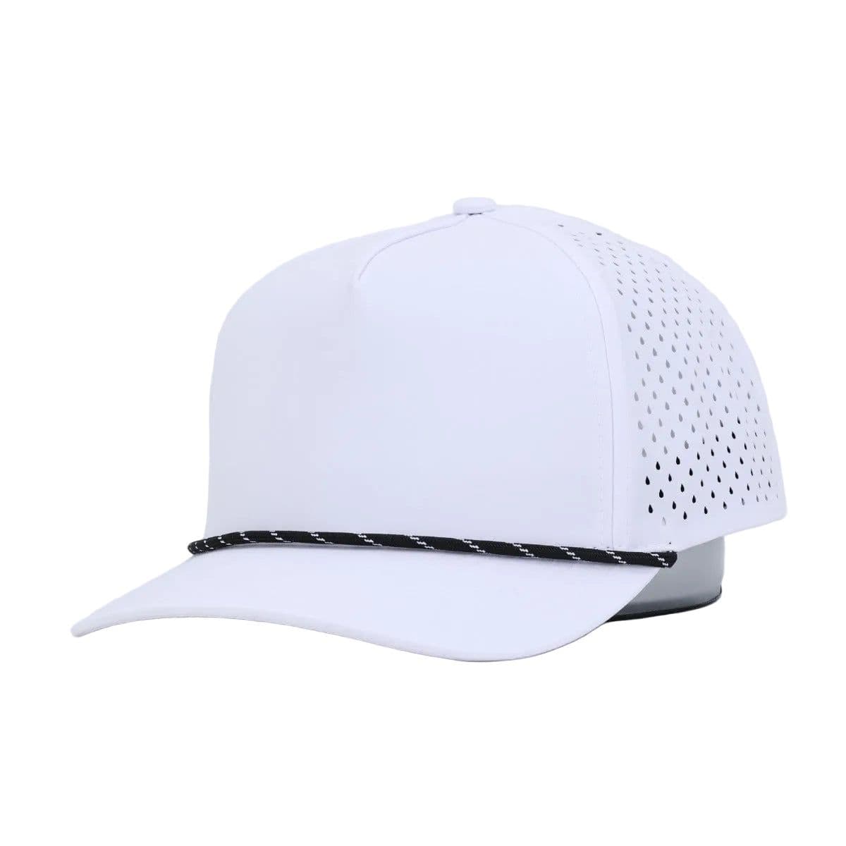 10-10 Hats white 5-panel rope snapback cap, front three-quarter view