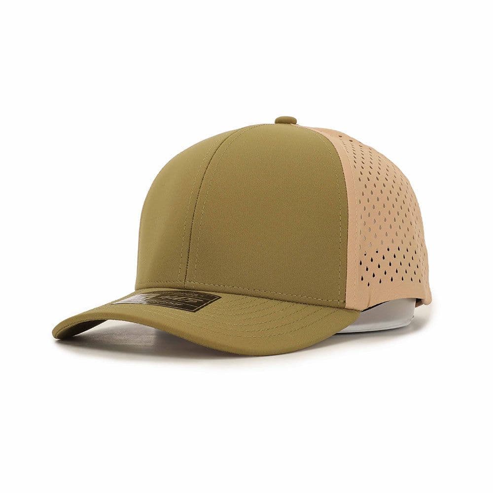 10-10 Hats green and tan 6-panel snapback cap, front three-quarter view