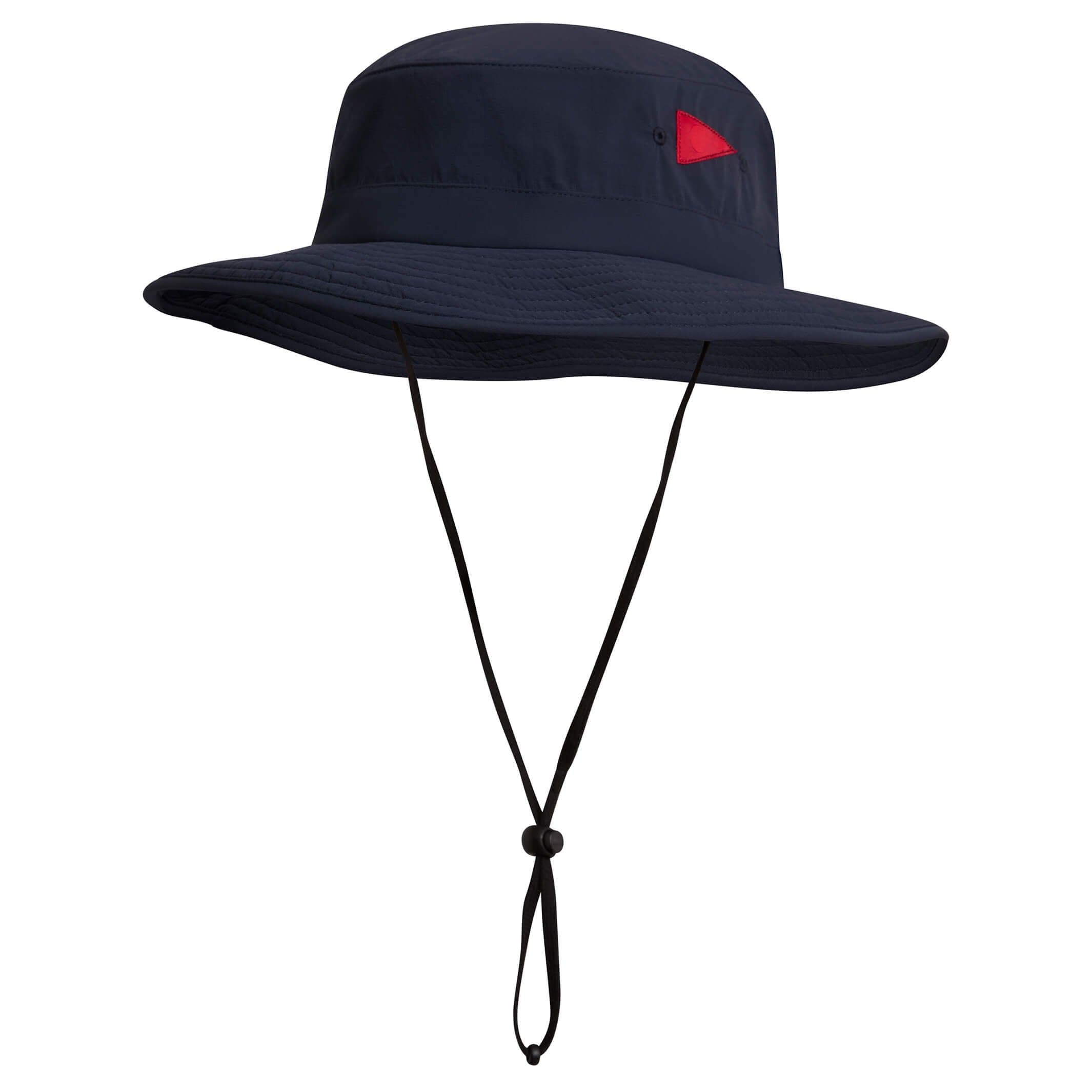 Front three-quarter view of the Florence Marine X Airtex Boonie Hat in Navy, showing the wide brim and chin drawcord