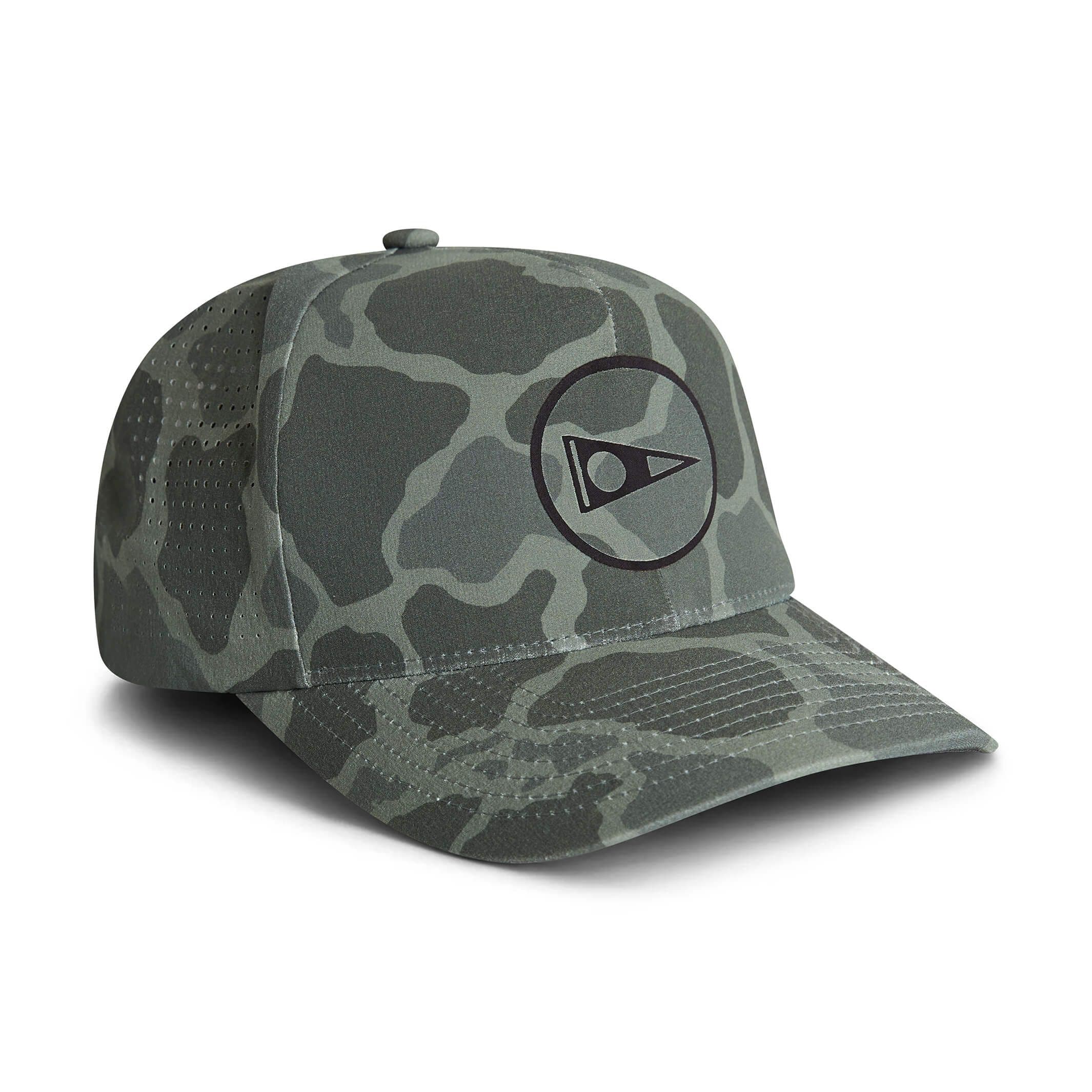 Front three-quarter view of the Florence Marine X Cordura® Airtex Delta Trucker Hat in Mountain Camo
