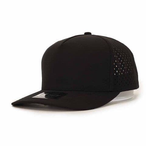 10-10 Hats black 5-panel snapback cap, front three-quarter view