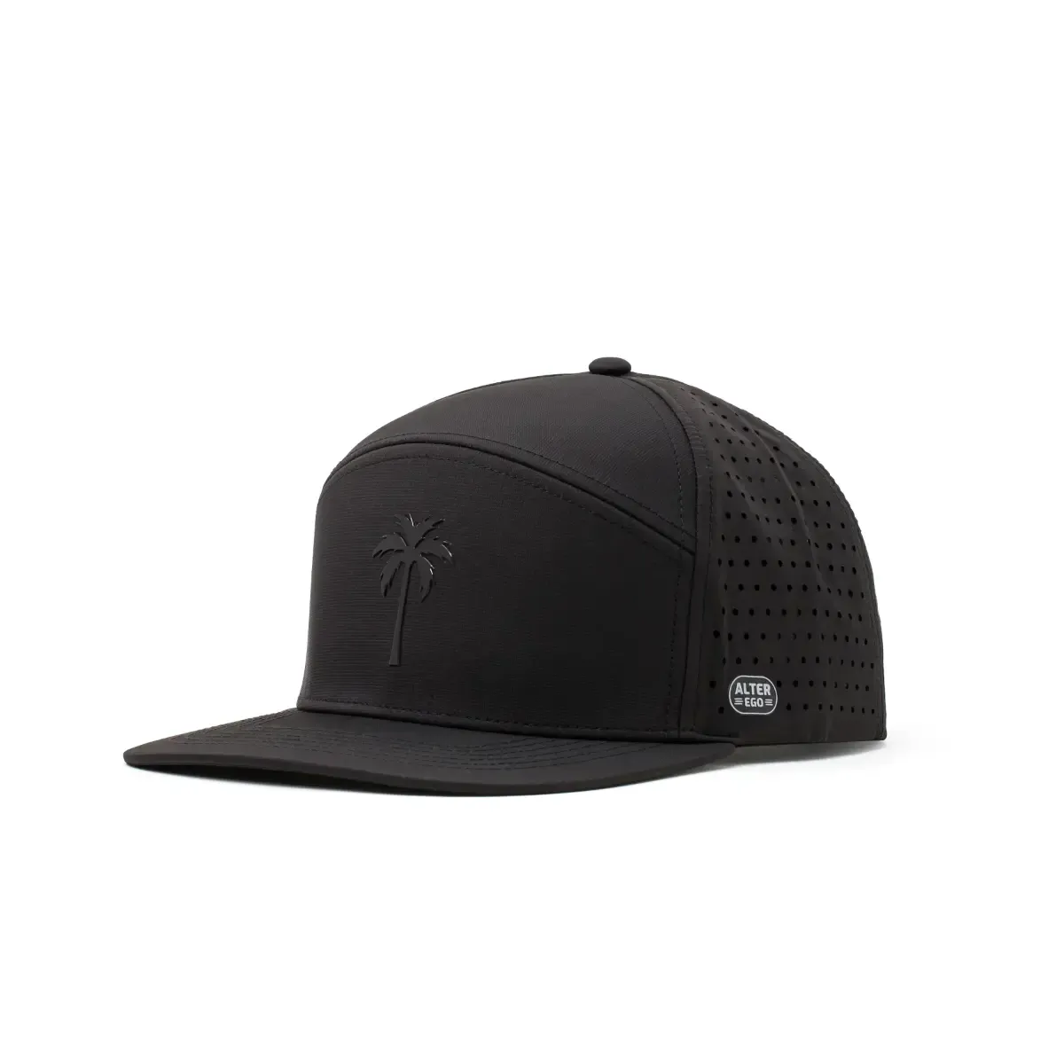 Alter Ego Drifter Splash hat in obsidian black with a subtle palm print, front view