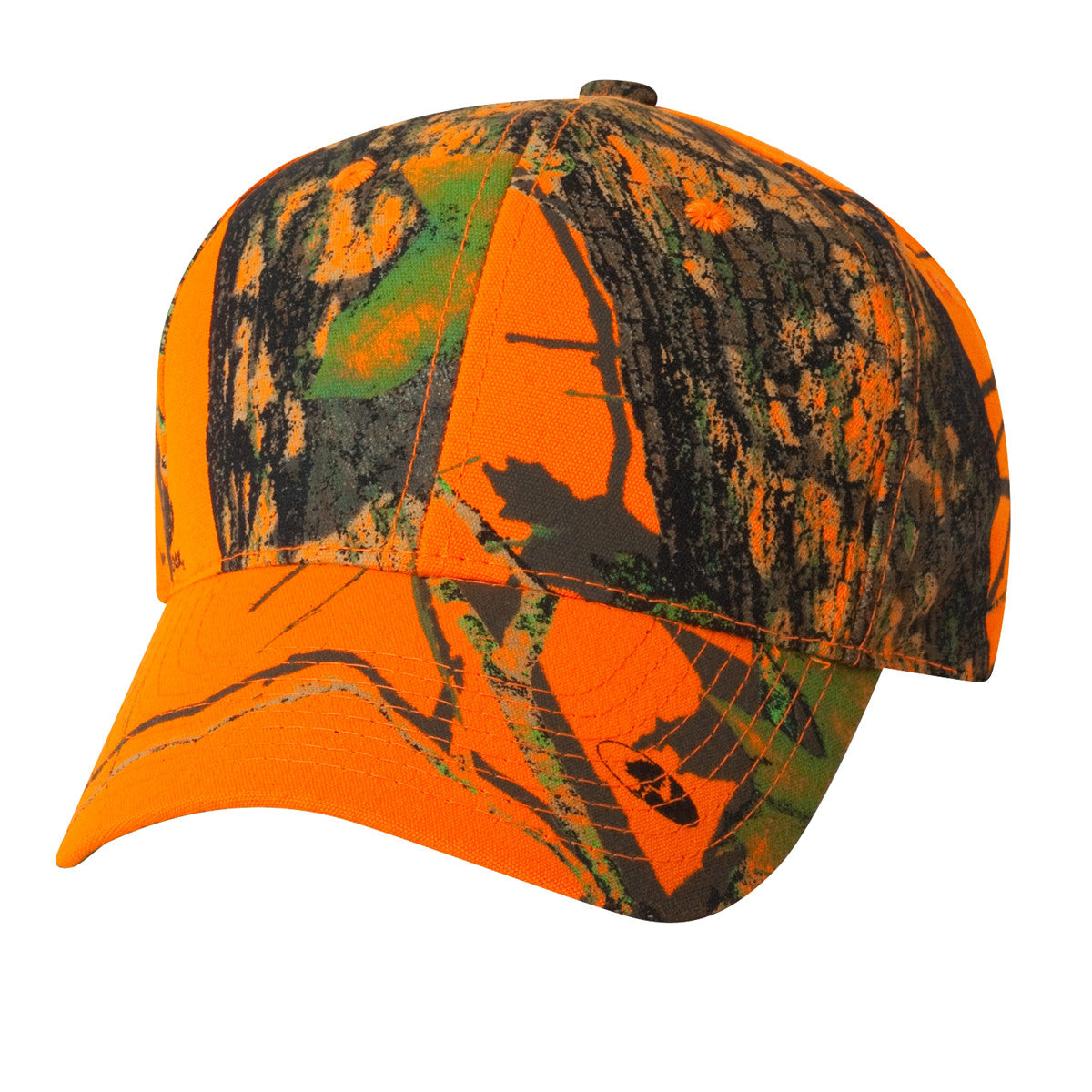 Mossy Oak Break Up Blaze Orange Logo Camo Mesh Trucker Hat Cap Snapback Mid Profile Structured